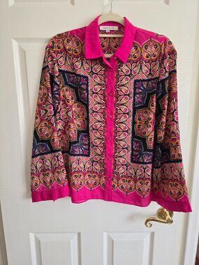 Rose and Olive Pink Color Blocked Blouse Size S